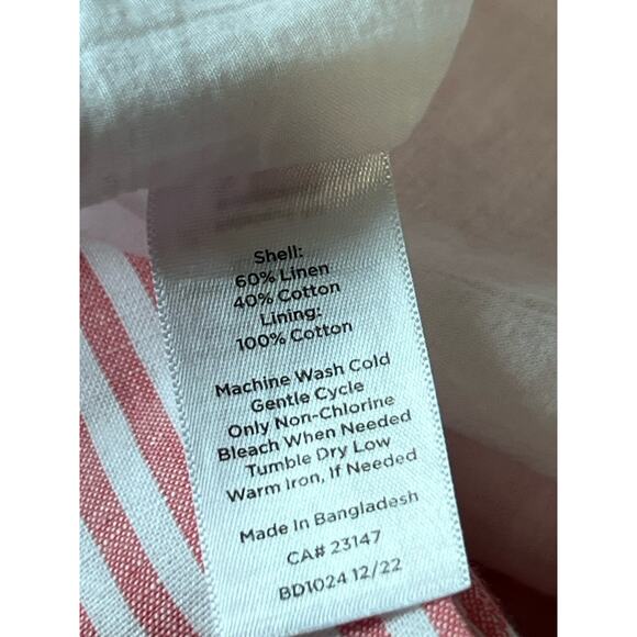 Talbots Linen Striped Short Skirt Sz 10P Pink Tie Waist w Pockets Cute & Soft - Picture 6 of 6